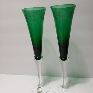 Vintage 1998 Set of 2 LENOX Holiday Gems "Ruby"  Fluted Champagne